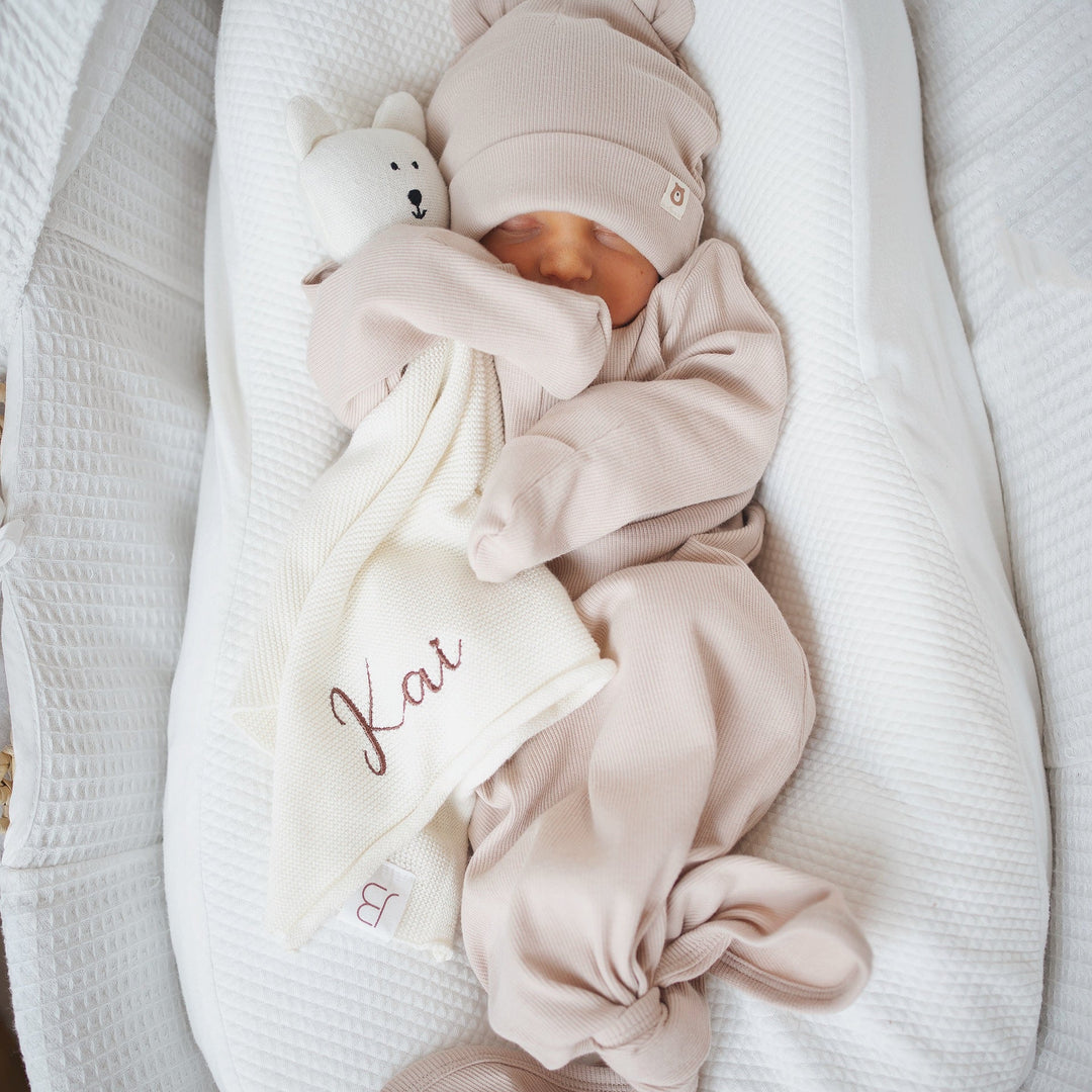 JBØRN Bear Knit Comforter Ivory Yes - Personalisable Baby Products Sold and Personalised by JustBørn