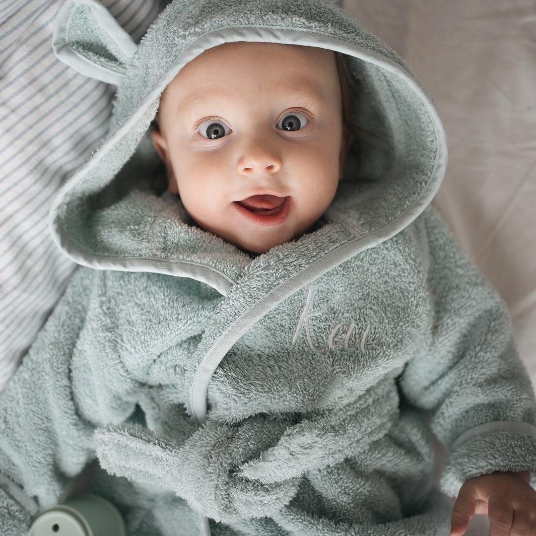 JBØRN Organic Cotton Baby Hooded Towelling Bath Robe 1-2 Years Mint - Personalisable Baby Products Sold and Personalised by JustBørn