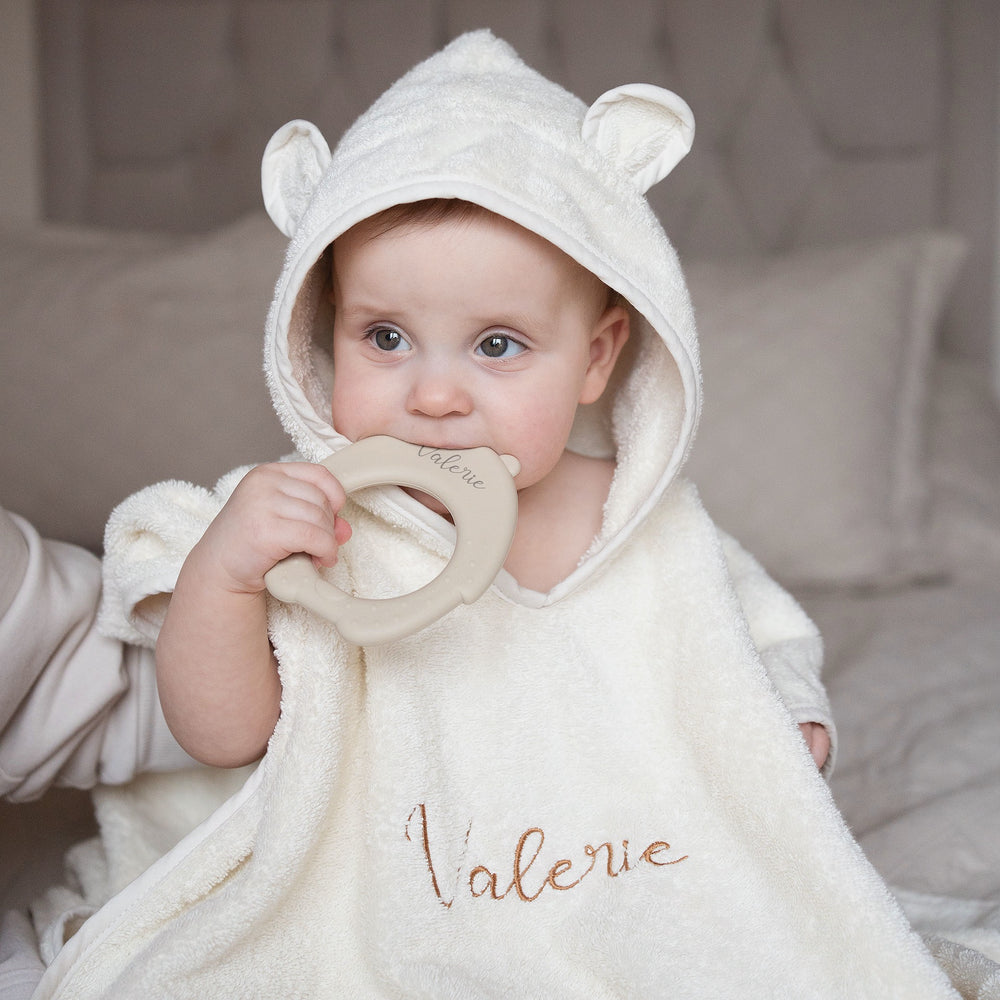 JBØRN Organic Cotton Hooded Poncho | 6 Months Up To 2 Years Ivory Yes - Personalisable Baby Products Sold and Personalised by JustBørn