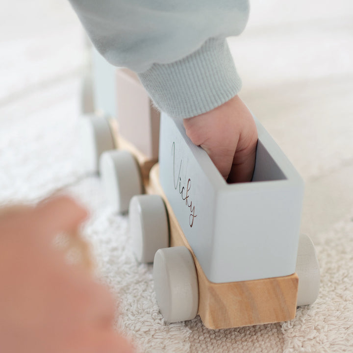 JBØRN Personalised Wooden Pull-Along Stacking Train Set - Personalisable Baby Products Sold and Personalised by JustBørn