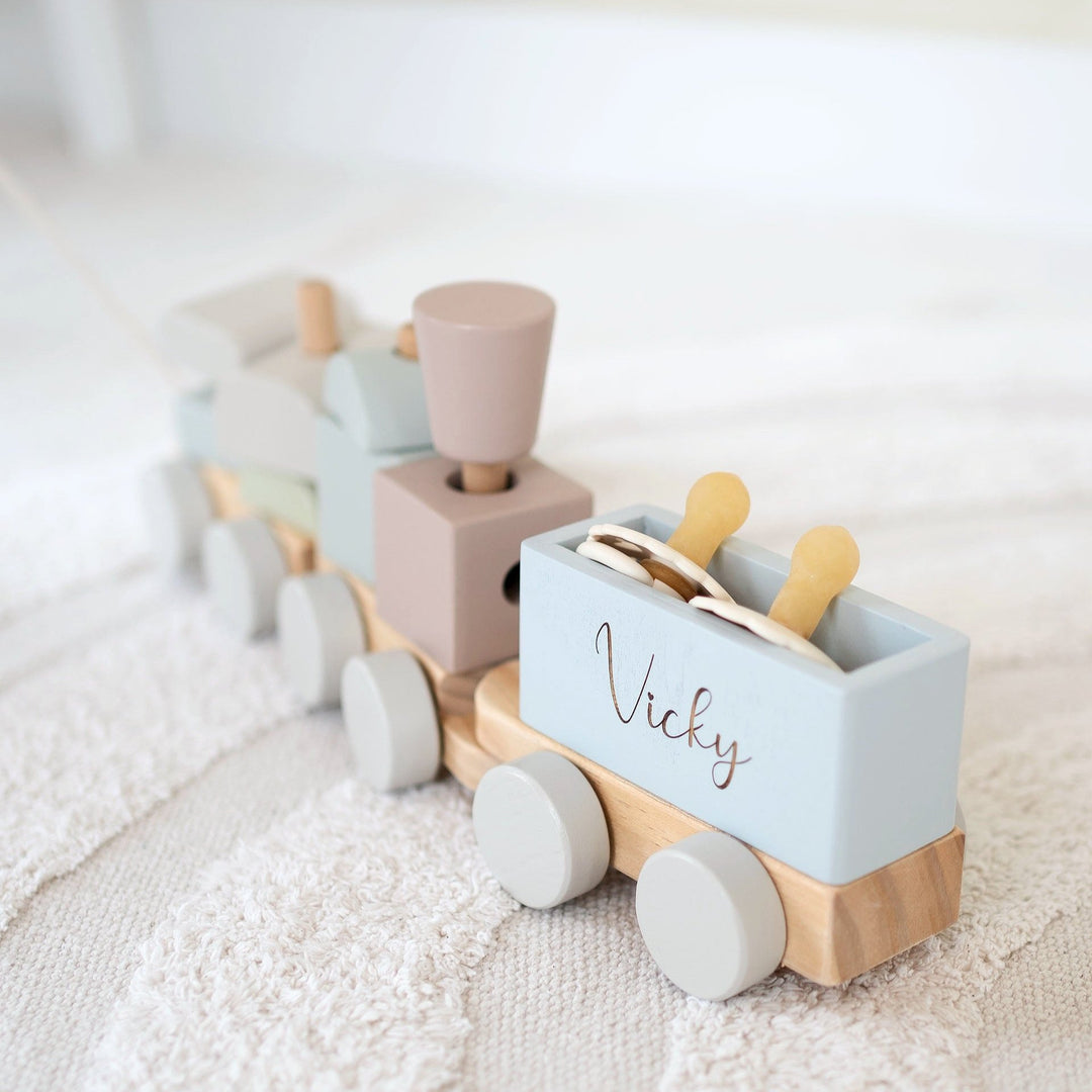 JBØRN Personalised Wooden Pull-Along Stacking Train Set Yes - Personalisable Baby Products Sold and Personalised by JustBørn