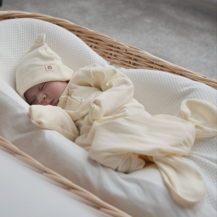 JBØRN Organic Cotton Knotted Baby Gown & Hat Moonlit Daffodil - Personalisable Baby Products Sold and Personalised by JustBørn