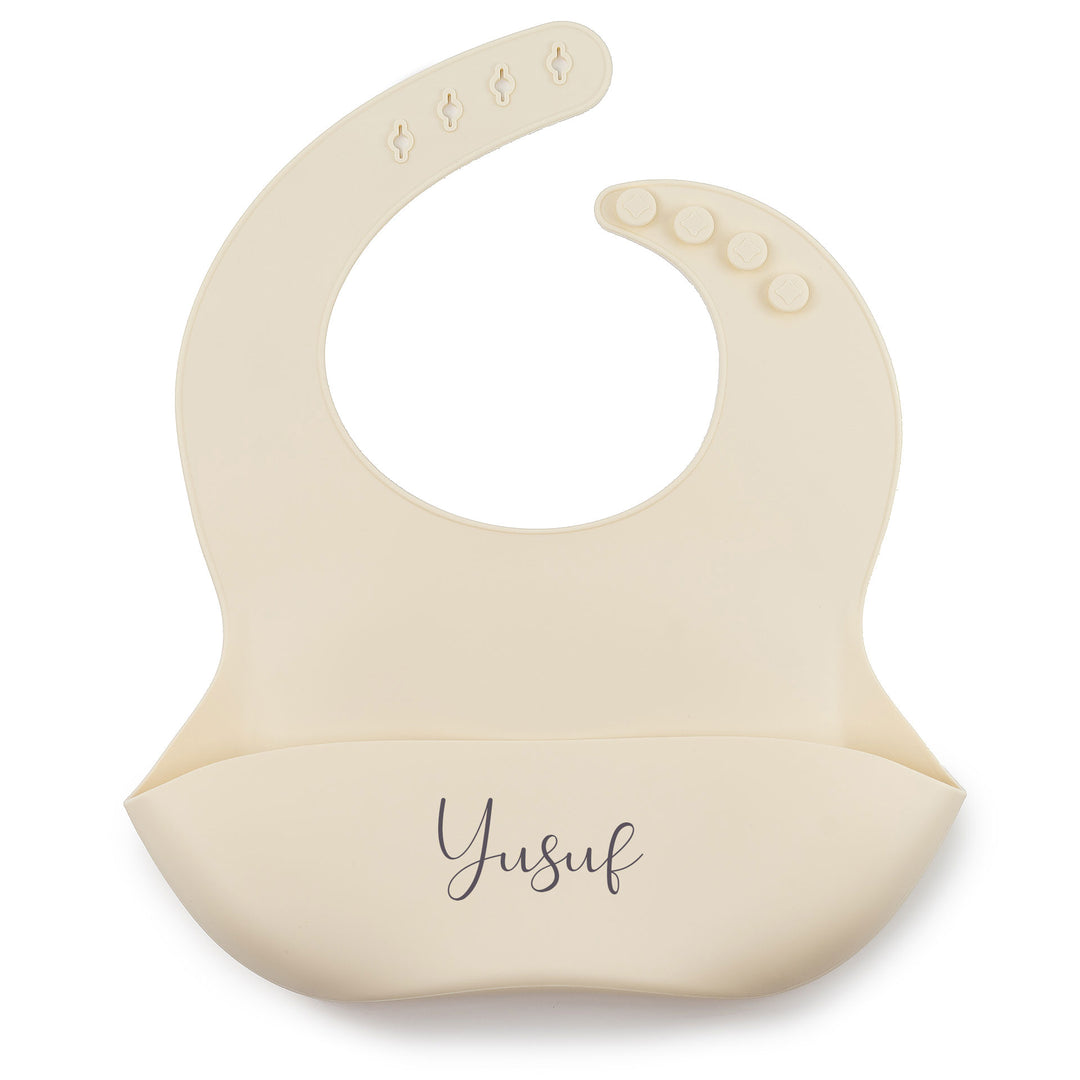 JBØRN Silicone Baby Feeding Bib Ivory Yes - Personalisable Baby Products Sold and Personalised by JustBørn