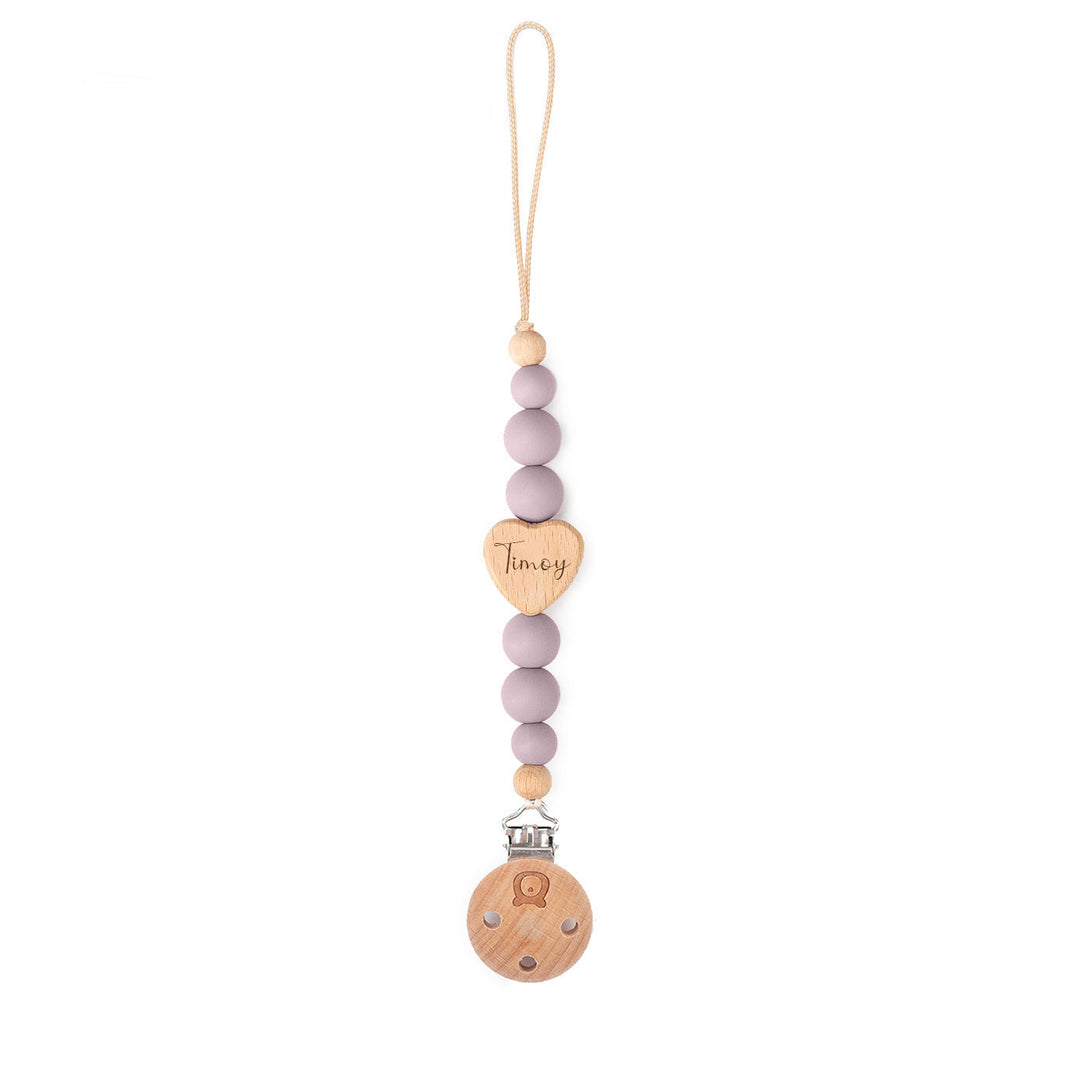 JBØRN Love Heart Pacifier Clip Dusky Lilac - Personalisable Baby Products Sold and Personalised by JustBørn