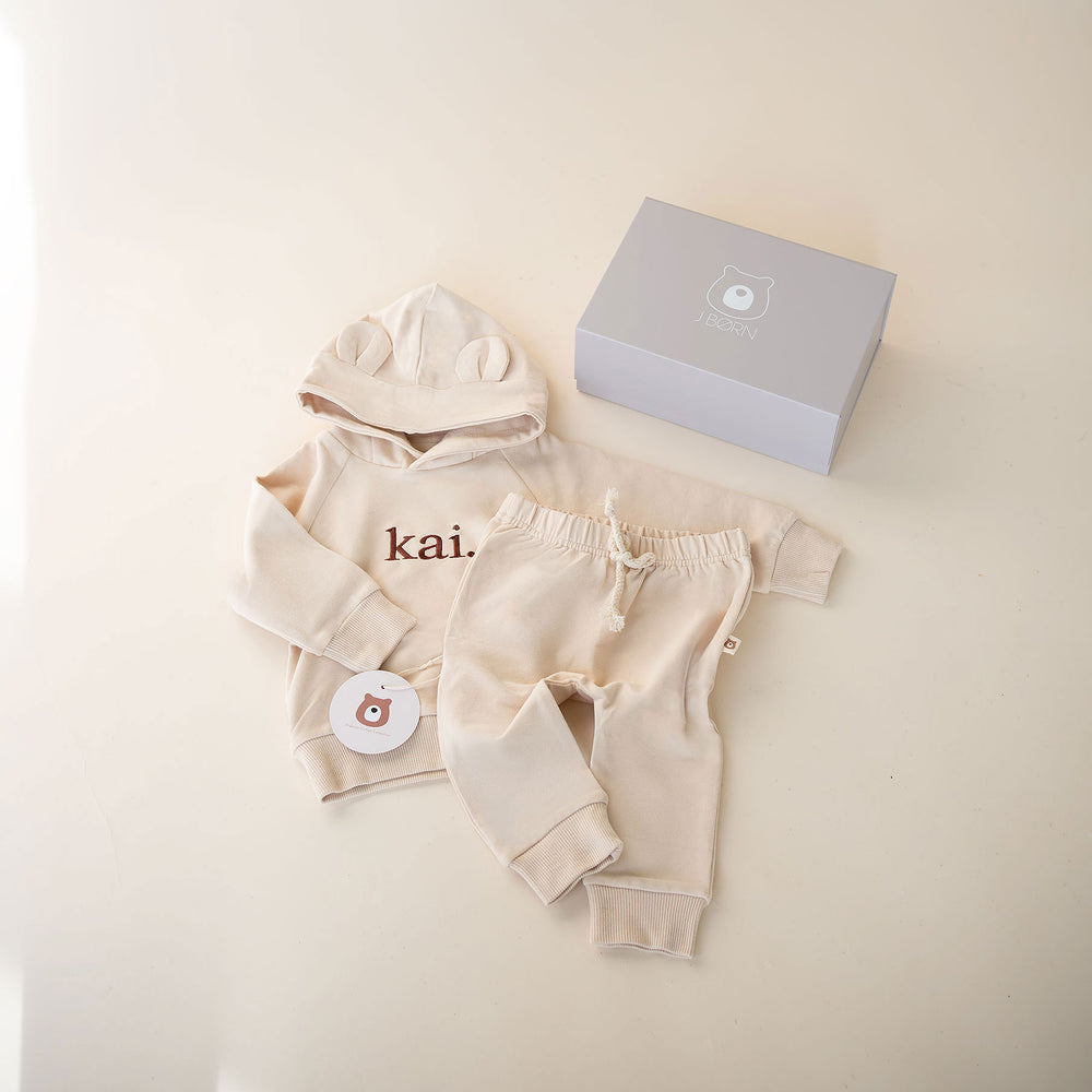 JBØRN Gift Set | Organic Cotton Baby Hoodie & Joggers Set Oatmeal - Personalisable Baby Products Sold and Personalised by JustBørn