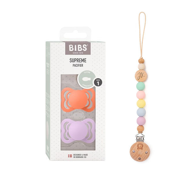 BIBS SUPREME Silicone Pacifiers + JBØRN Rainbow Clip - Personalisable Baby Products Sold and Personalised by JustBørn