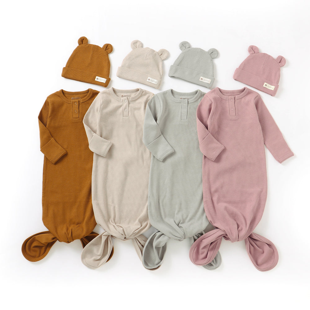 JBØRN Organic Cotton Knotted Baby Gown & Hat Dusty Rose - Personalisable Baby Products Sold and Personalised by JustBørn