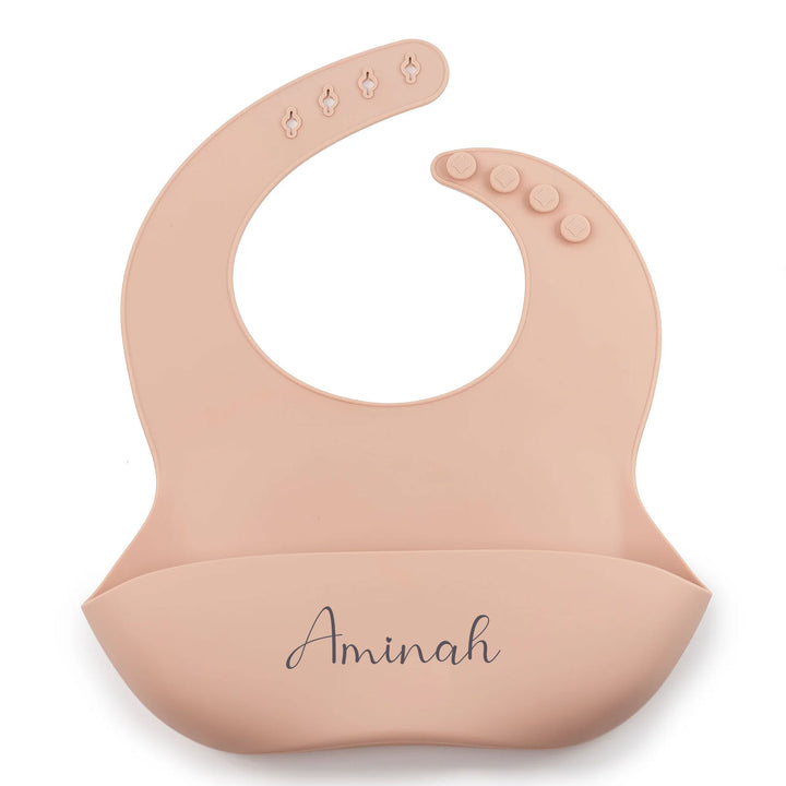 JBØRN Silicone Baby Feeding Bib Blush - Personalisable Baby Products Sold and Personalised by JustBørn