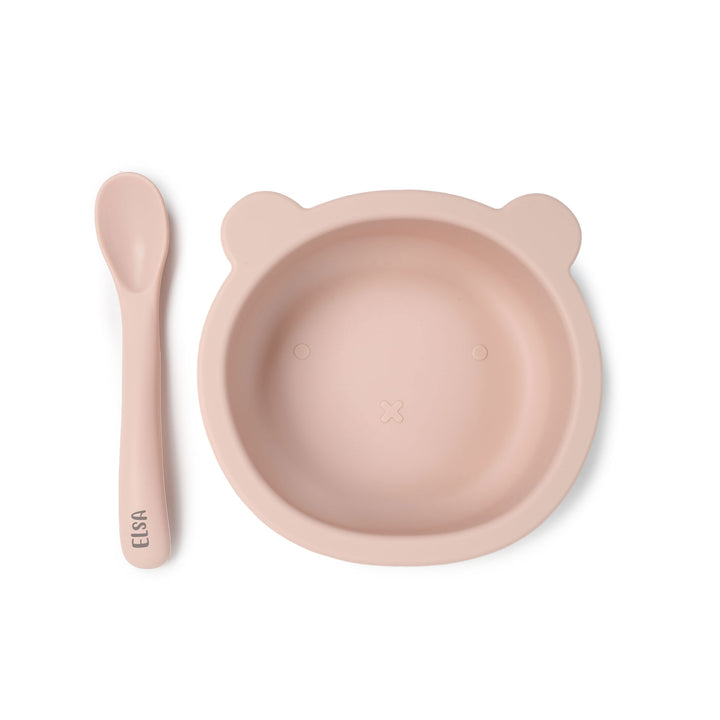 JBØRN Silicone Bowl & Spoon Set Blush - Personalisable Baby Products Sold and Personalised by JustBørn