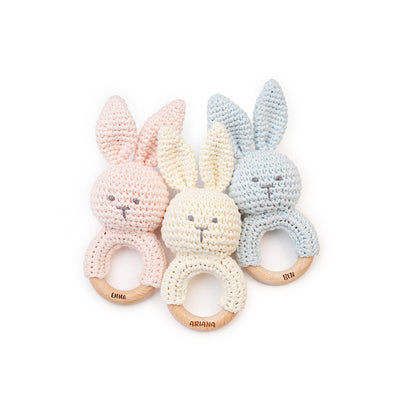 JBØRN Crochet Bunny Rattle Toy | Personalised - Personalisable Baby Products Sold and Personalised by JustBørn