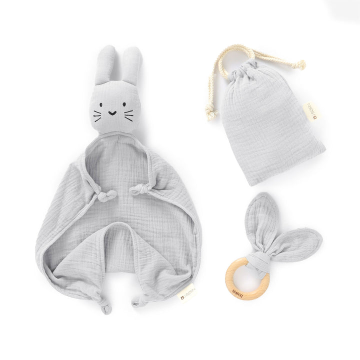 JBØRN Organic Cotton Bunny Comforter & Teether Set - Personalisable Baby Products Sold and Personalised by JustBørn