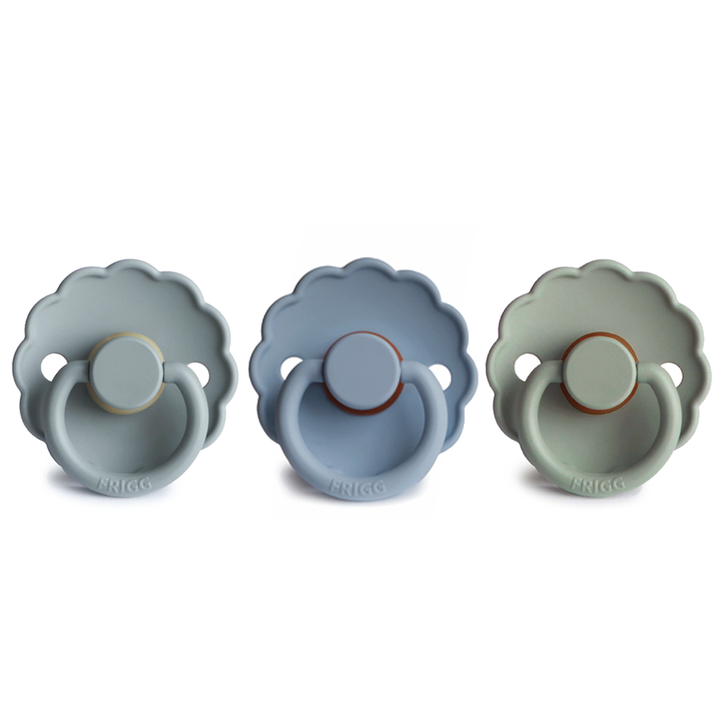 FRIGG Daisy Natural Rubber Latex Pacifier | Pack of 3 French Gray Glacier Blue Sage - Personalisable Baby Products Sold and Personalised by JustBørn