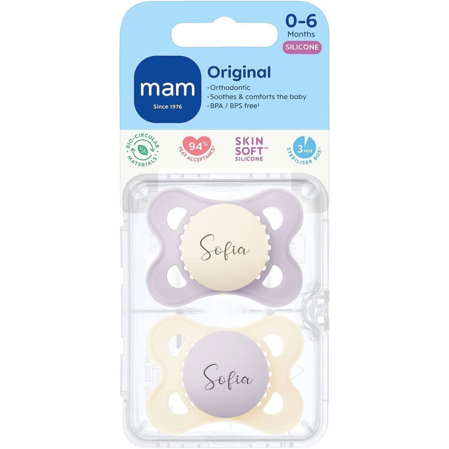 MAM Original Soother 0+/ 2-6 Months Original Cream & Lilac Yes - Personalisable Baby Products Sold and Personalised by JustBørn