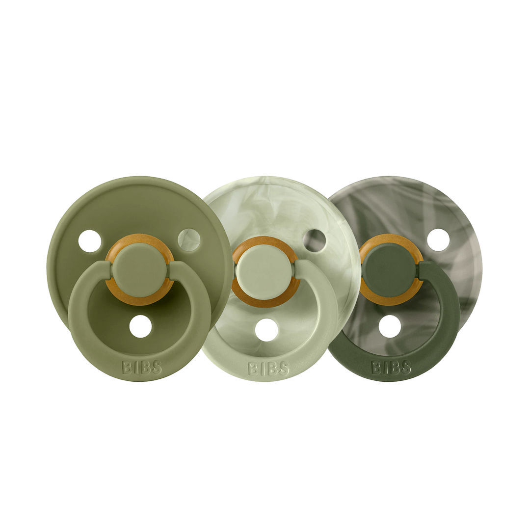 BIBS Colour Natural Rubber Latex Pacifiers (Size 1 & 2) | 3 Pack Olive Sage & Green Tie Dye - Personalisable Baby Products Sold and Personalised by JustBørn