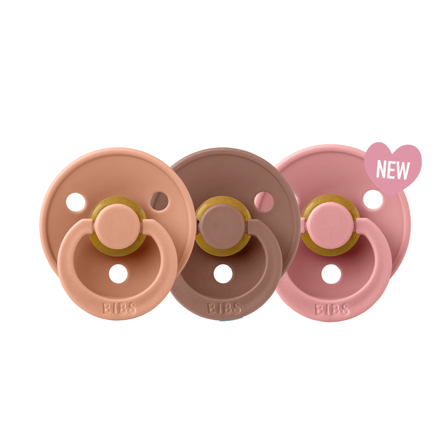 BIBS Colour Natural Rubber Latex Pacifiers (Size 1 & 2) | 3 Pack Peach Woodchuck Dusty Pink - Personalisable Baby Products Sold and Personalised by JustBørn