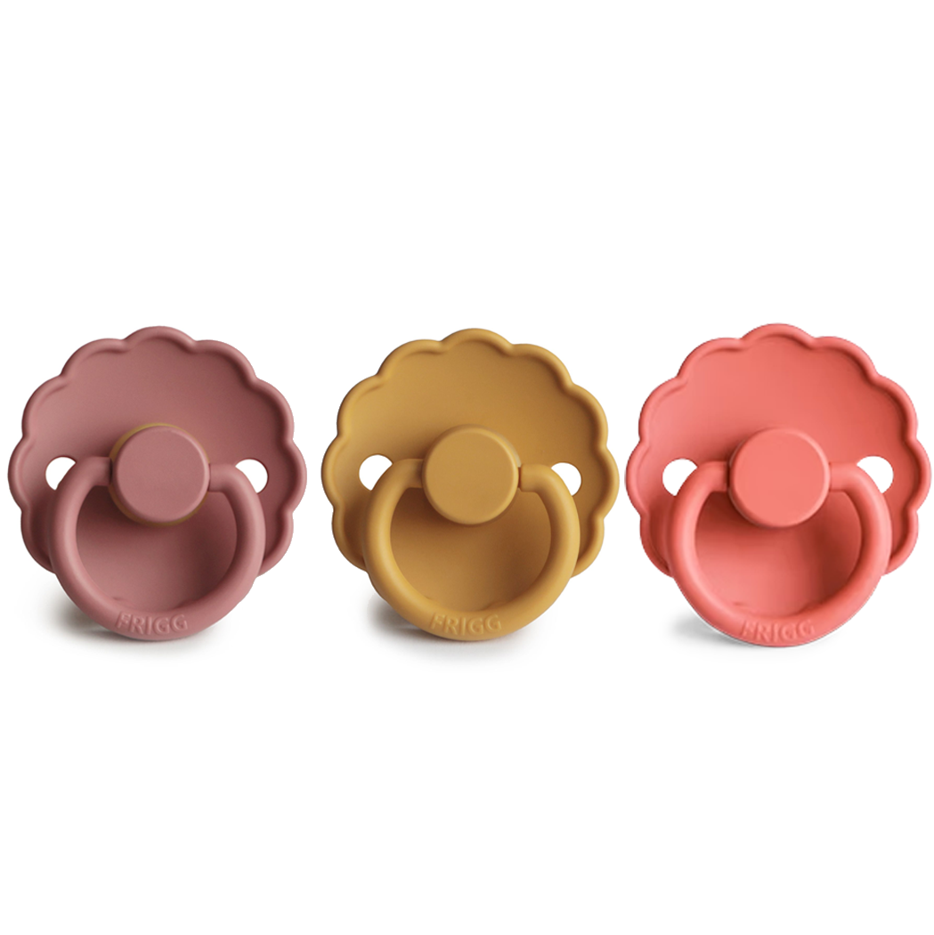 FRIGG Daisy Natural Rubber Latex Pacifier | Pack of 3 Powder Blush Honey Poppy - Personalisable Baby Products Sold and Personalised by JustBørn