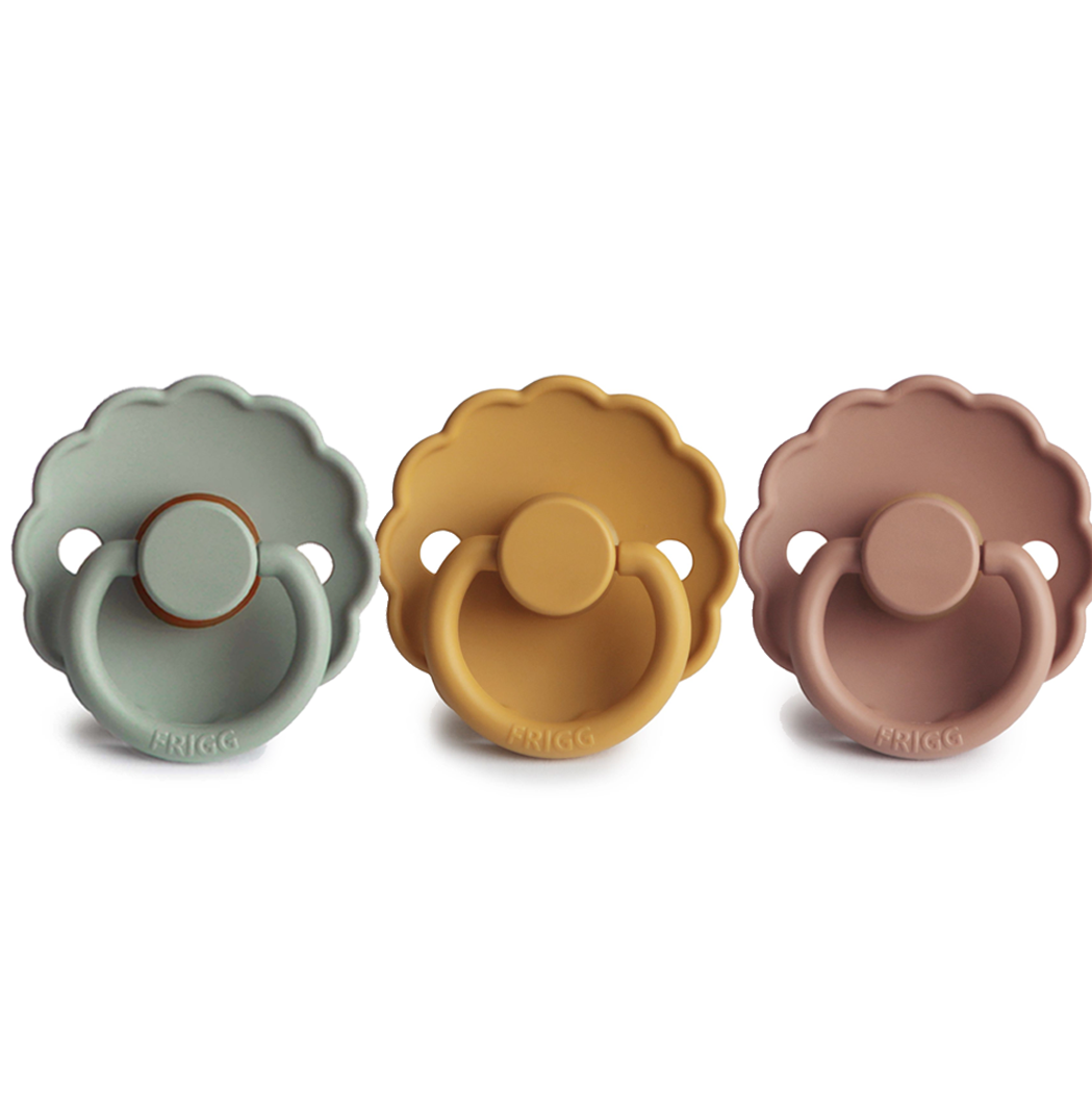 FRIGG Daisy Natural Rubber Latex Pacifier | Pack of 3 Sage Honey Rose Gold - Personalisable Baby Products Sold and Personalised by JustBørn