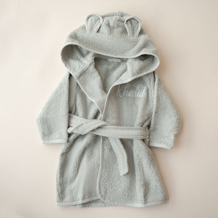 JBØRN Organic Cotton Baby Hooded Towelling Bath Robe 1-2 Years Sage - Personalisable Baby Products Sold and Personalised by JustBørn