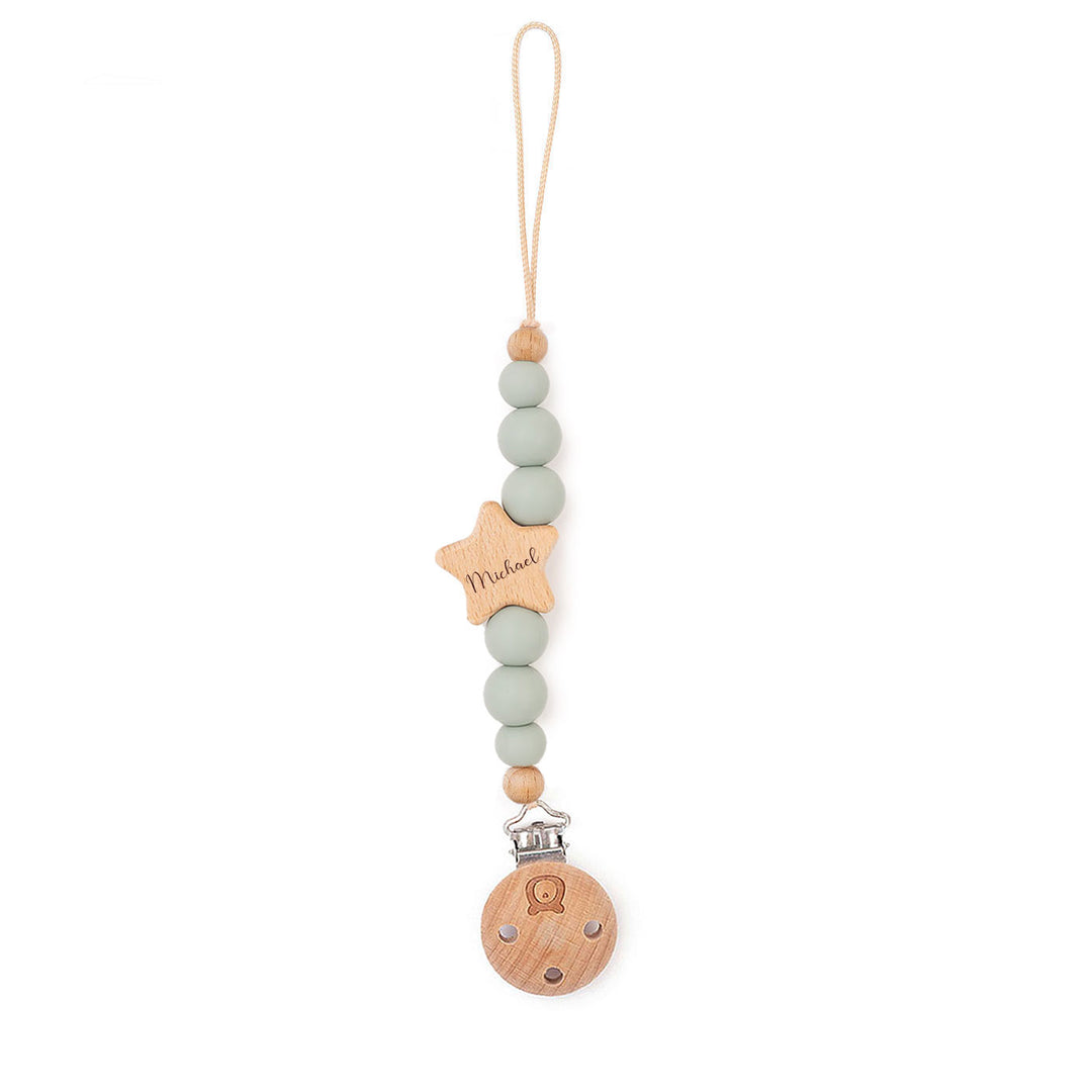 JBØRN Star Pacifier Clip Sage - Personalisable Baby Products Sold and Personalised by JustBørn