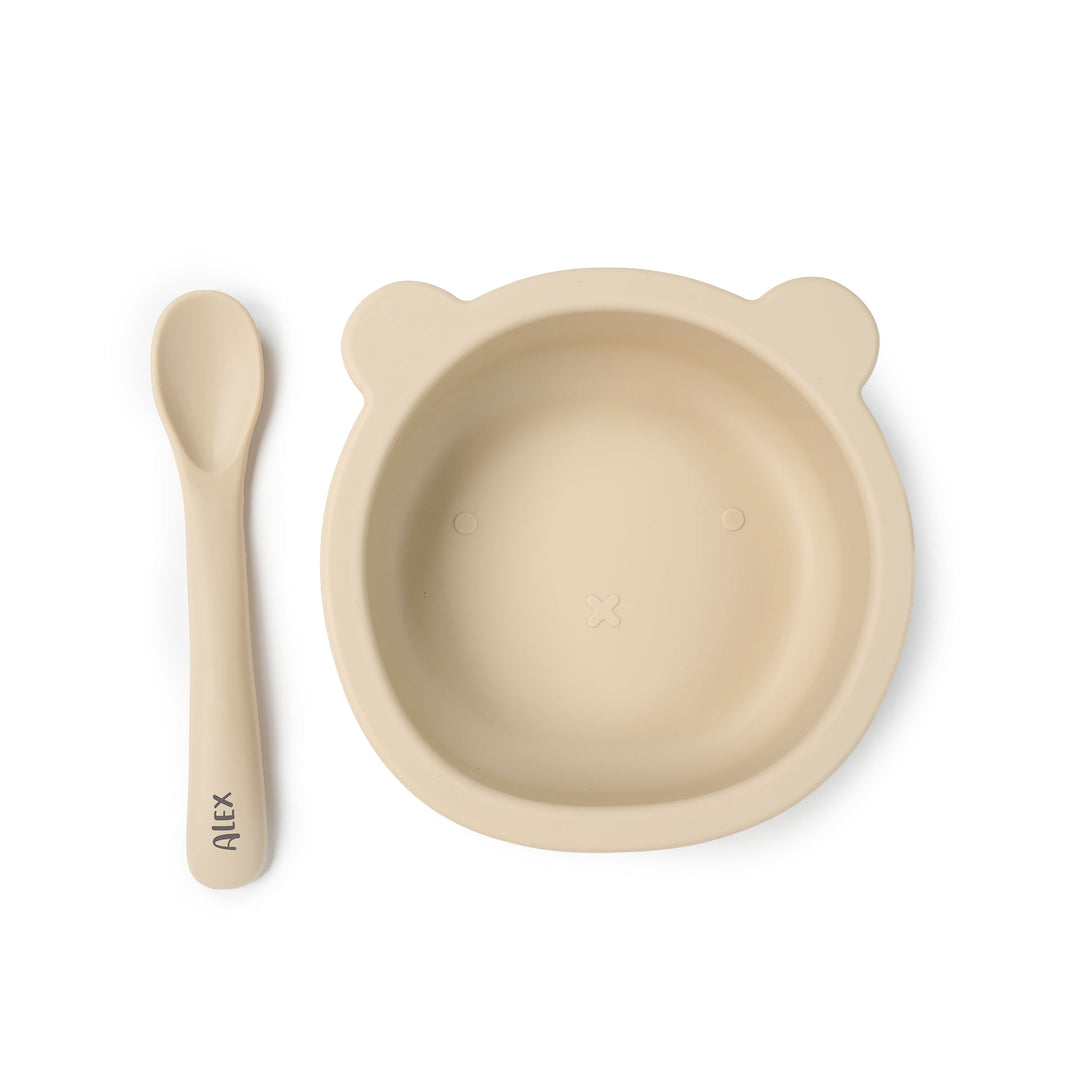 JBØRN Silicone Bowl & Spoon Set Vanilla - Personalisable Baby Products Sold and Personalised by JustBørn